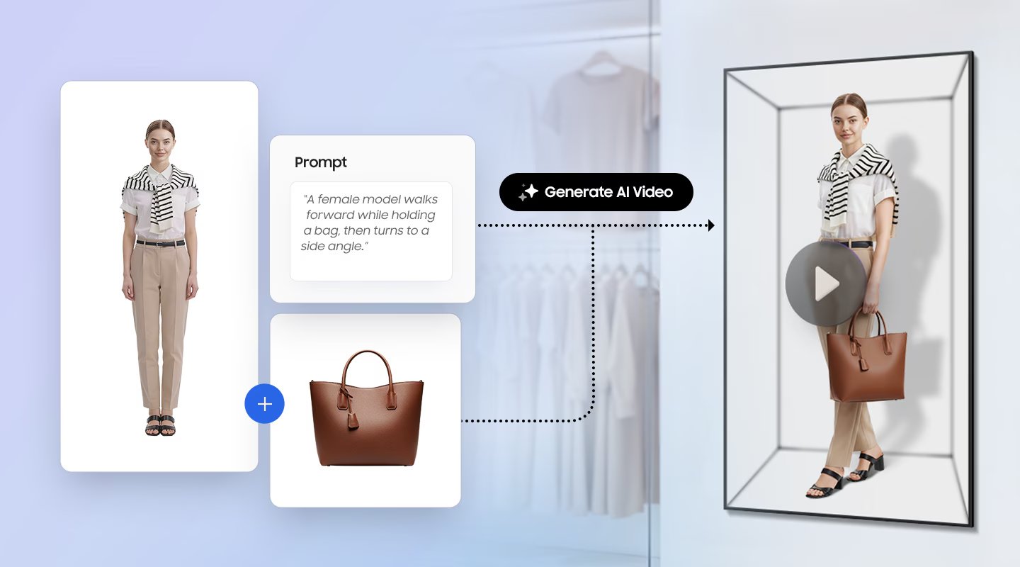 Materiał poglądowy Samsung prezentujący tworzenie treści Spatial Signage z użyciem AI