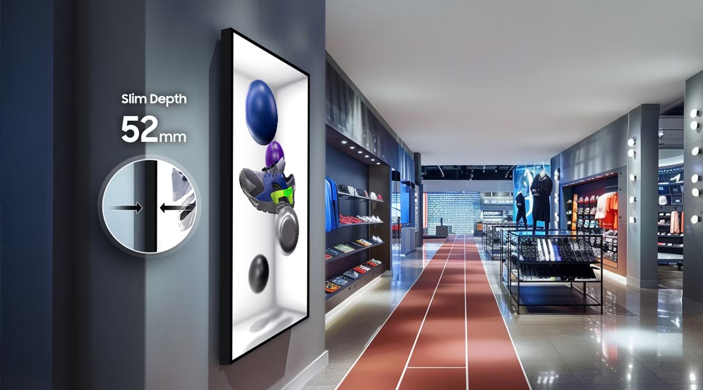Samsung Spatial Signage 85 cali — ilustracja profilu o głębokości 52 mm