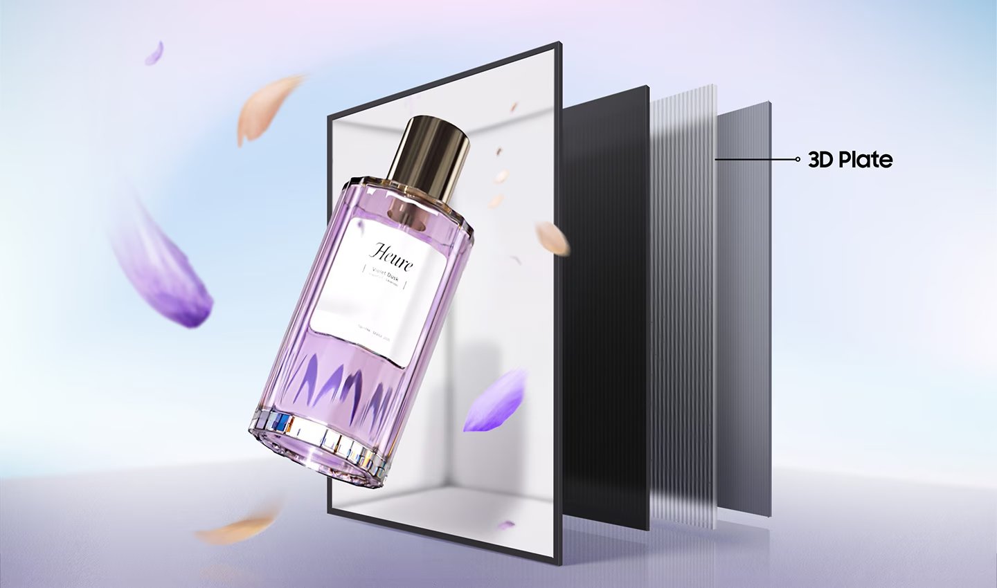 Samsung Spatial Signage: schemat technologii 3D Plate i przestrzennej prezentacji perfum